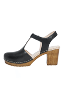 Amelia black leather clog with t-strap