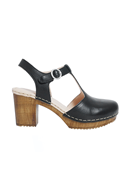 Amelia black leather clog with t-strap