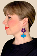 Cissi och Selma Earrings Blom Apelsin/Basilika liten - Orange and green flower