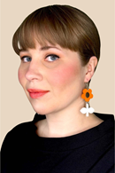 Cissi och Selma Earrings Blom Apelsin/Vitsippa liten - Orange and white flower