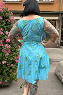 Saga dress Morgondagg - sleeveless 50s party dress in sky blue flower print