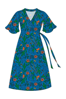 Cissi och Selma Josefine wrap dress Ogräs Blå - Blue floral print midi dress in viscose jersey
