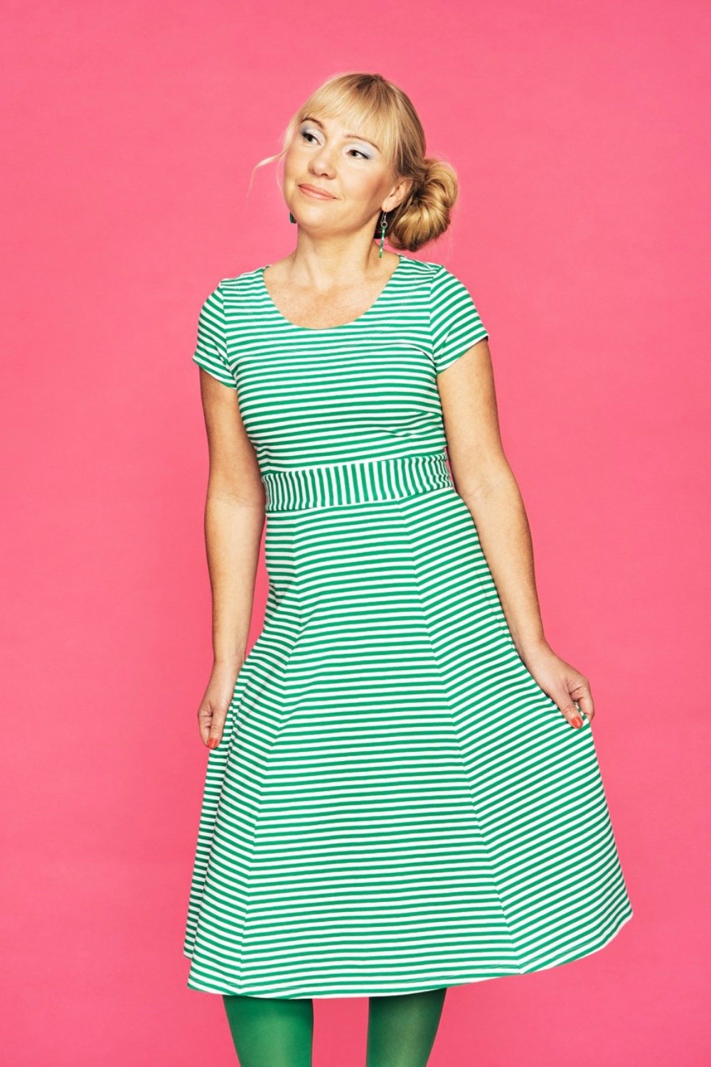 Cissi och Selma Hilda dress with green stripes - feminine summer dress in cotton