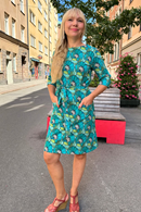 Doris dress Kronblad turquoise | flower print retro dress in organic cotton