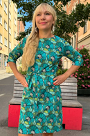 Doris dress Kronblad turquoise | flower print retro dress in organic cotton