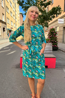 Doris dress Kronblad turquoise | flower print retro dress in organic cotton
