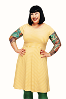 Cissi och Selma Hilda dress with yellow stripes - feminine summer dress in cotton tricot
