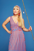 Anna dress Mört Röd/Blå