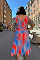 Anna dress Mört Röd/Blå