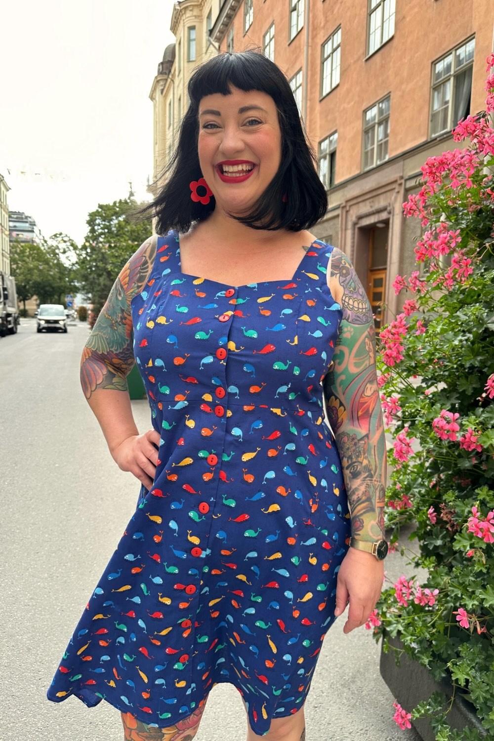Maja klänning valar - Swedish design summer dress with blue print