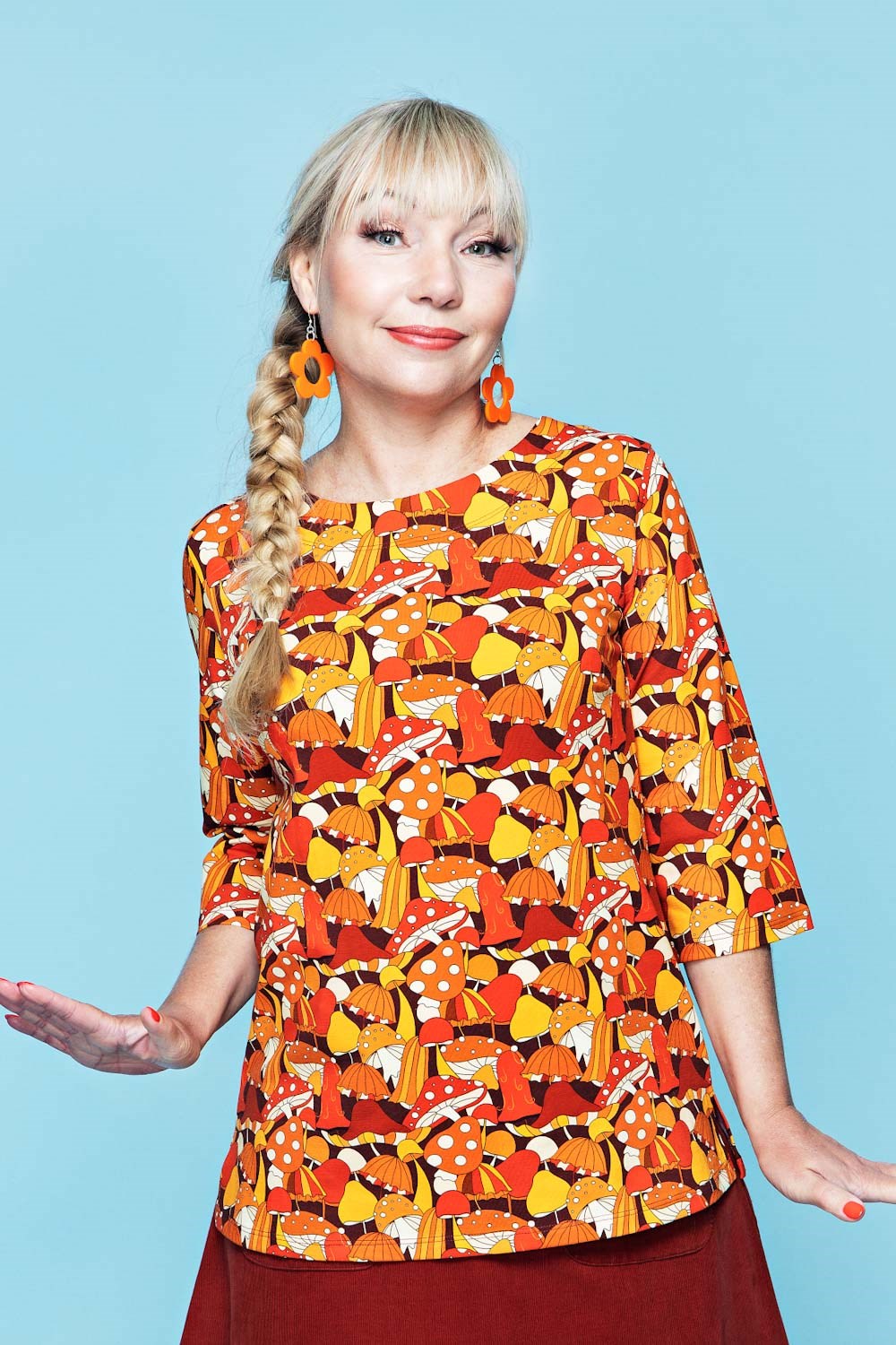 Cissi och Selma Vendela top flugsvamp - organic cotton jersey top in orange print
