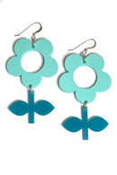 Cissi och Selma Earrings Flora Mint/Lagun - large flower retro earrings in turquoise/green