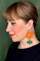 Earrings Flora Apelsin/Basilika - large flower in orange/green