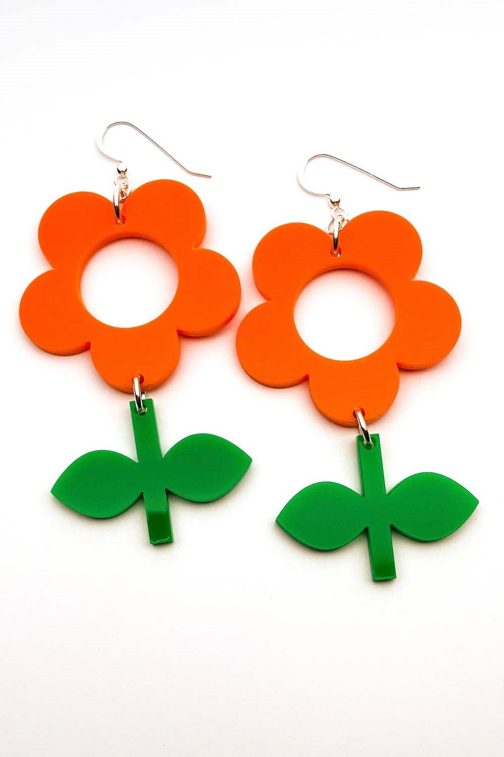 Earrings Flora Apelsin/Basilika - large flower in orange/green