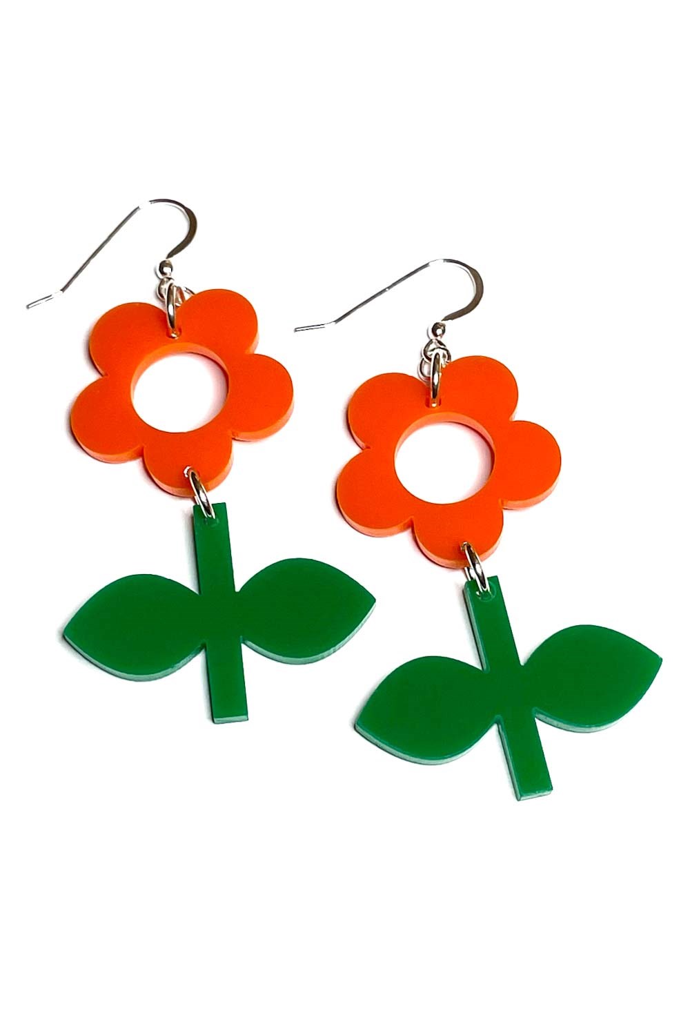 Cissi och Selma Earrings Blom Apelsin/Basilika liten - Orange and green flower