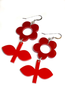 Cissi och Selma Earrings Blom Ros/Vallmo liten - Pink and red flower