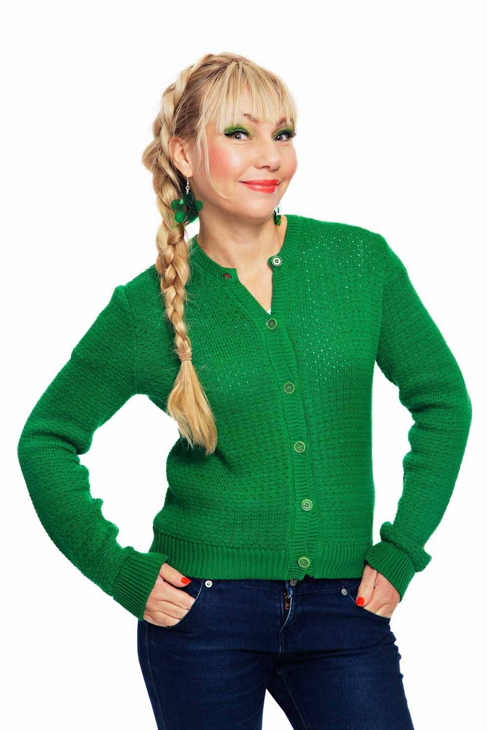Sigrid cardigan Äng - Green knitted cardigan in organic cotton
