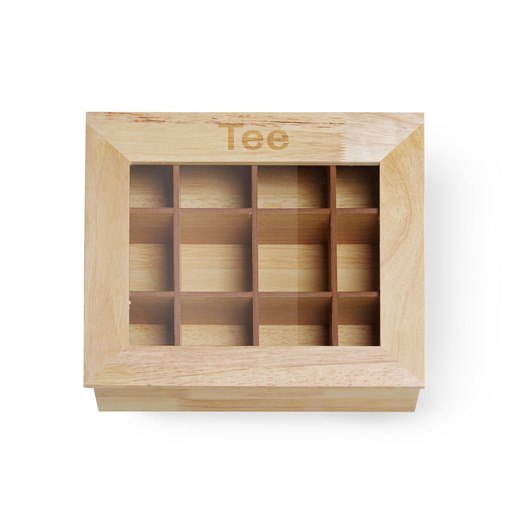 Tebox, trä, 30x28 cm, 12 fack