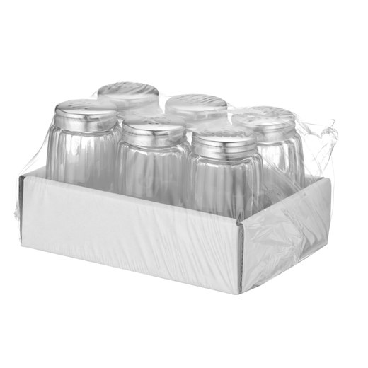 Saltströare, glas, lock i rostfritt stål, dia 4 cm, 6-pack