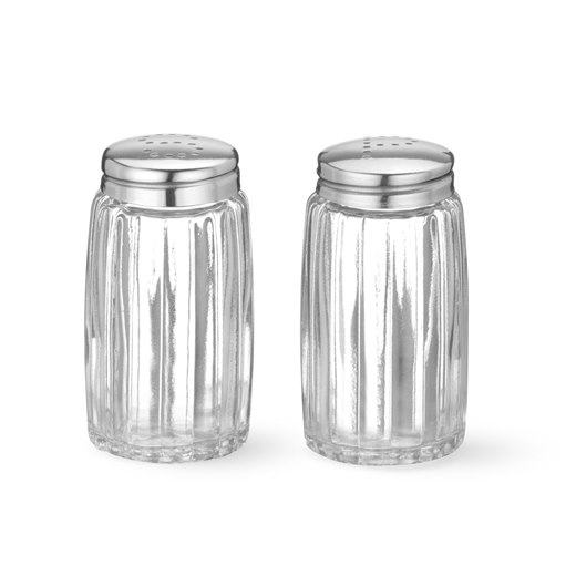 Salt- och pepparströareset, glas med lock i rostfritt stål, dia 4 cm