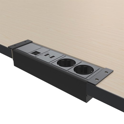 Uttagslist Axessline Outlet Strip, typ F, 2 eluttag, 2 USB-A laddare, 1 data, svart