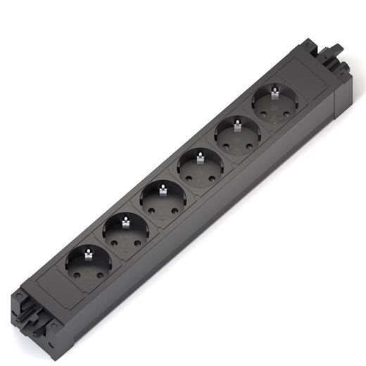 Uttagsmodul Axessline Outlet Connect, typ F, 6 eluttag, 3PC, svart