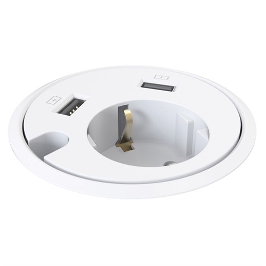Powerdot 14, typ F, 1 eluttag, 2 USB-A laddare, 12 W, 1 kabelgenomföring, vit