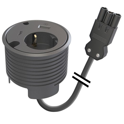 Powerdot 16, typ F, 1 eluttag, 1 USB-C port, 1 USB-A laddare, 12 W, 2 kabelgenomföringar, 3PC