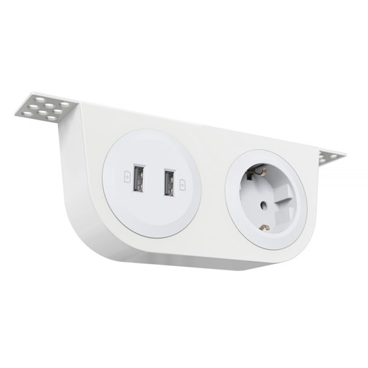 Powerdot Bracket Kit 03, typ F, konsol inkl. 1 eluttag, 2 USB-A laddare, vit