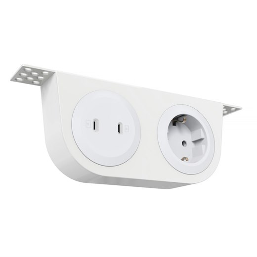 Powerdot Bracket Kit 05, typ F, konsol inkl. 1 eluttag, 2 USB-C laddare, 30 W, vit