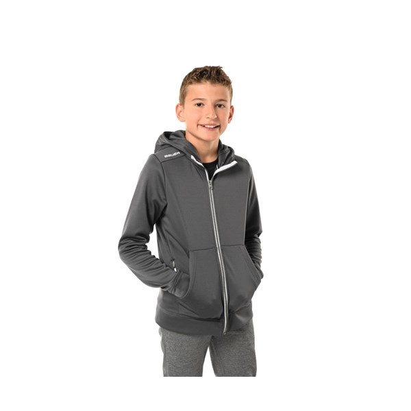 Bauer Kapuzenpullover Team Fleece mit Reißverschluss für Jugendliche, Grau