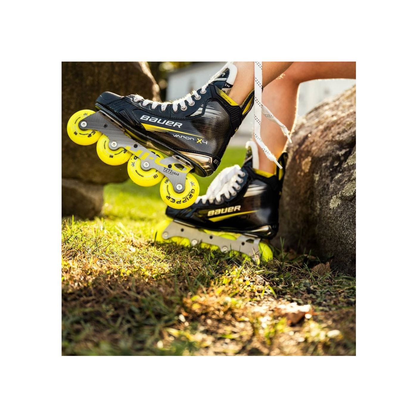 Bauer Vapor X4 Skates with Bright Yellow Wheels Black/Yellow Bauer Vapor X4 Youth Hockey Skates Regular  main image 3