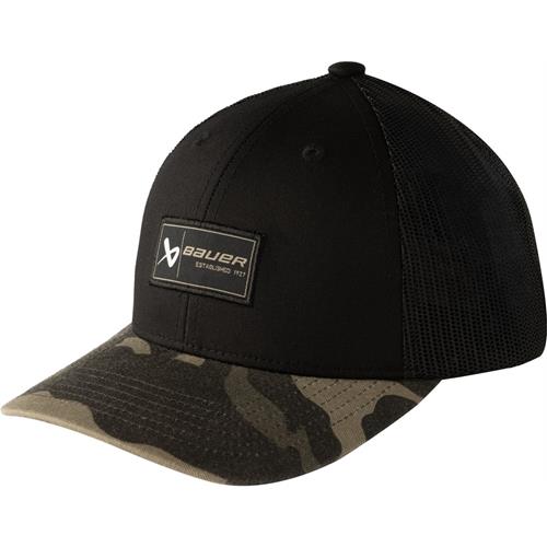 Bauer Keps Curved Brim Camo Snapback Yth Black