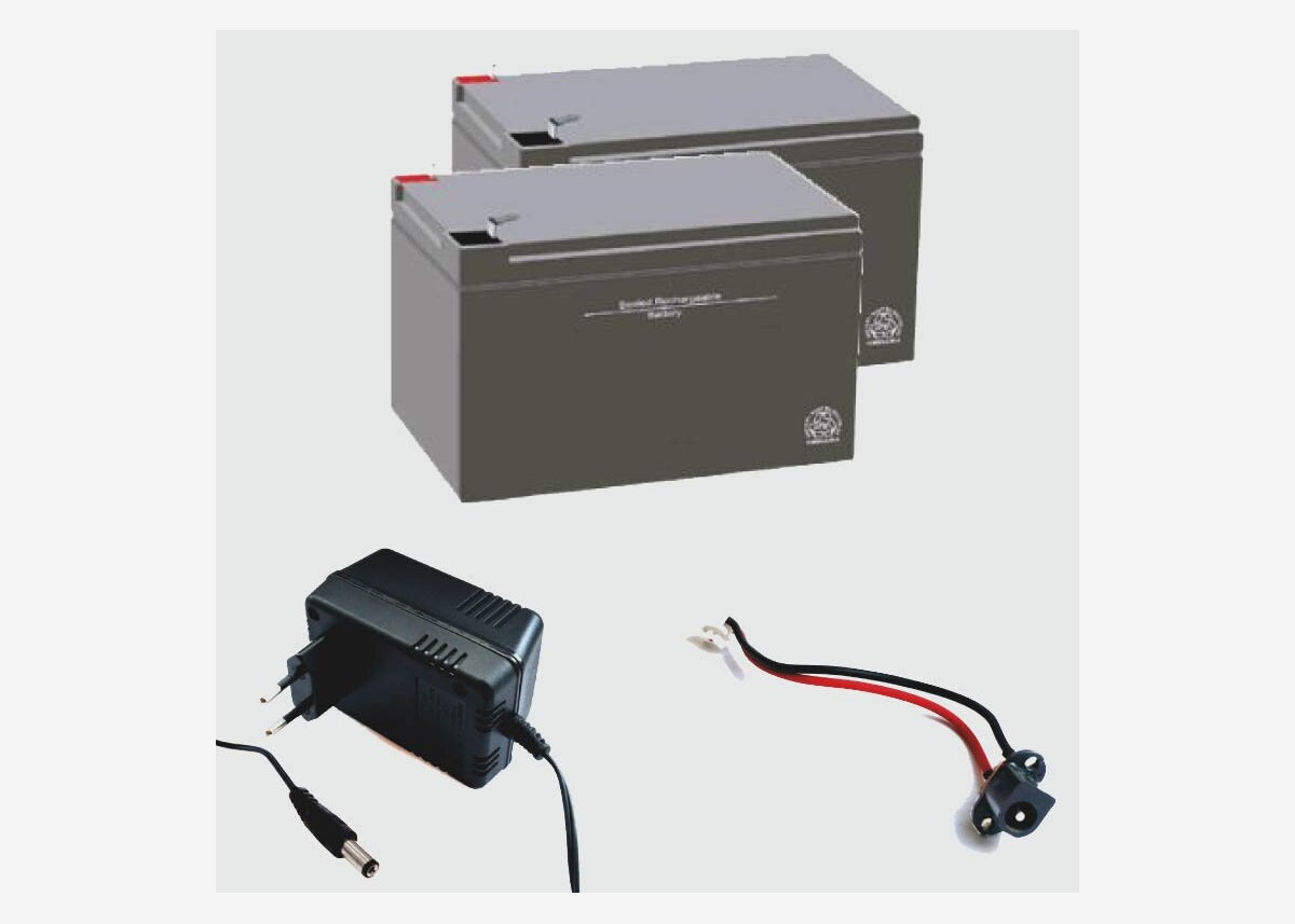 SET-Paketpris - 2 st 12V12Ah batterier, laddare och laddningsingång