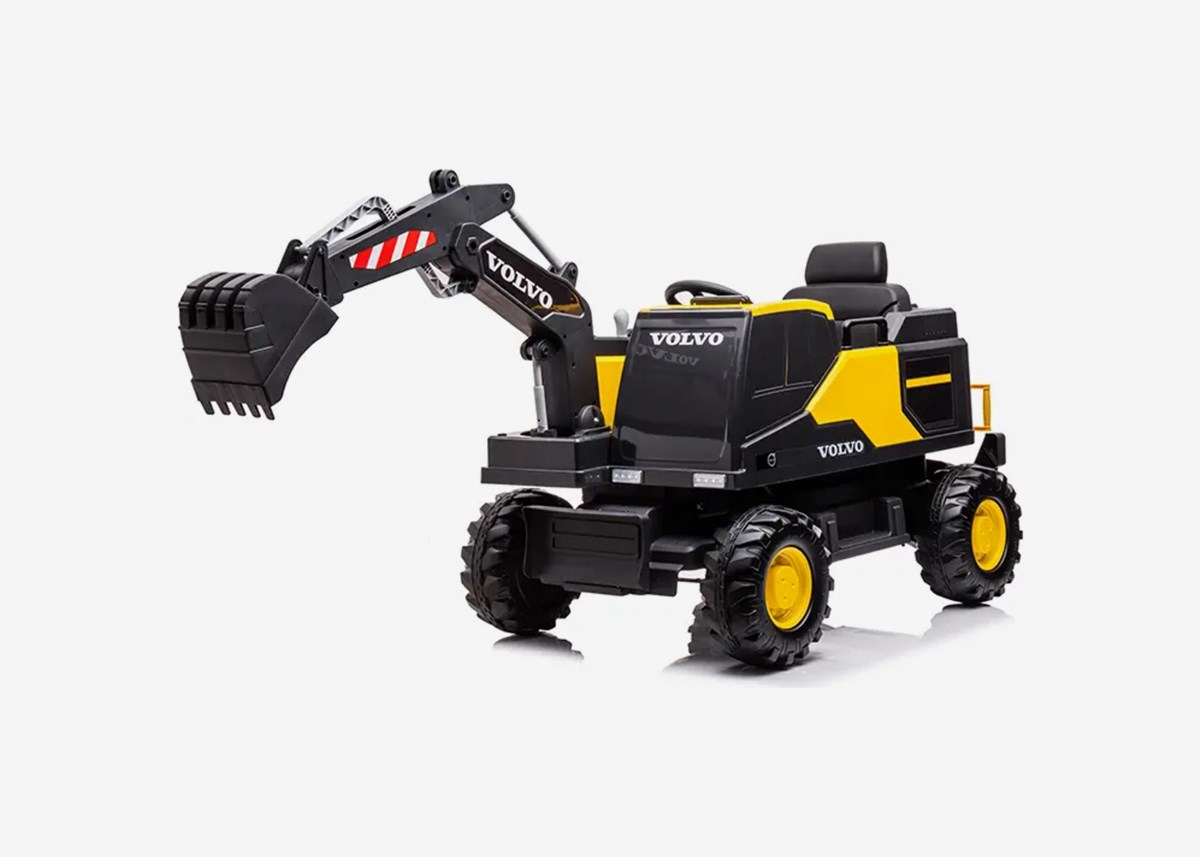 X-Pro Elbil/grävmaskin för barn Volvo 12V – fjärrstyrd skopa, 3–5 km/h, maxvikt 30 kg – Gul