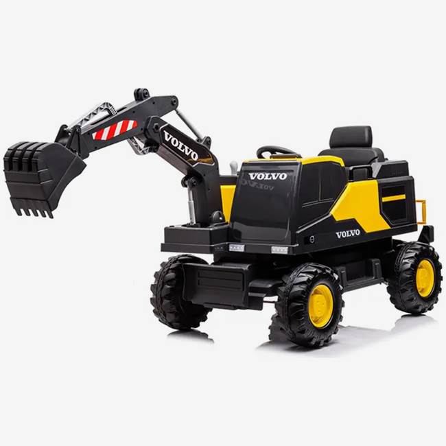 X-Pro Elbil/grävmaskin för barn Volvo 12V – fjärrstyrd skopa, 3–5 km/h, maxvikt 30 kg – Gul