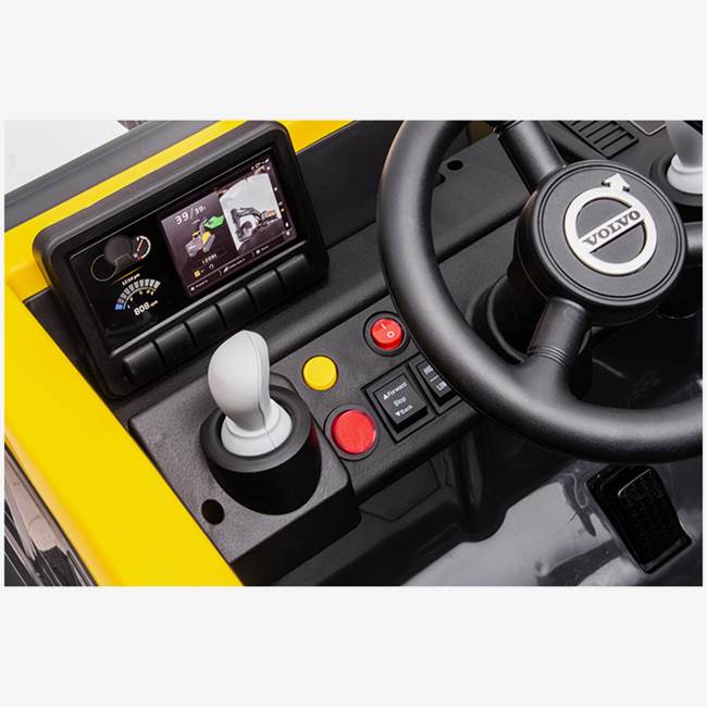 X-Pro Elbil/grävmaskin för barn Volvo 12V – fjärrstyrd skopa, 3–5 km/h, maxvikt 30 kg – Gul