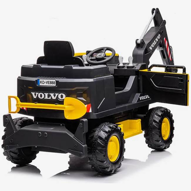 X-Pro Elbil/grävmaskin för barn Volvo 12V – fjärrstyrd skopa, 3–5 km/h, maxvikt 30 kg – Gul