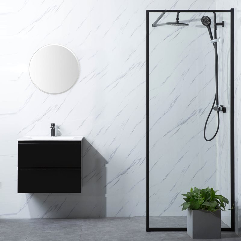 Brusevæg Bathlife Profil Rak Klart glas Sort