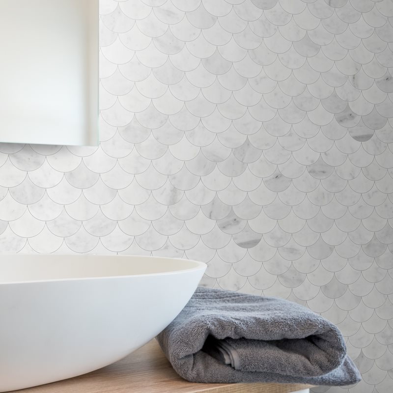 Marmormosaik Arredo Carrara Fishtail Poleret 5x7cmm (30x30 cm)