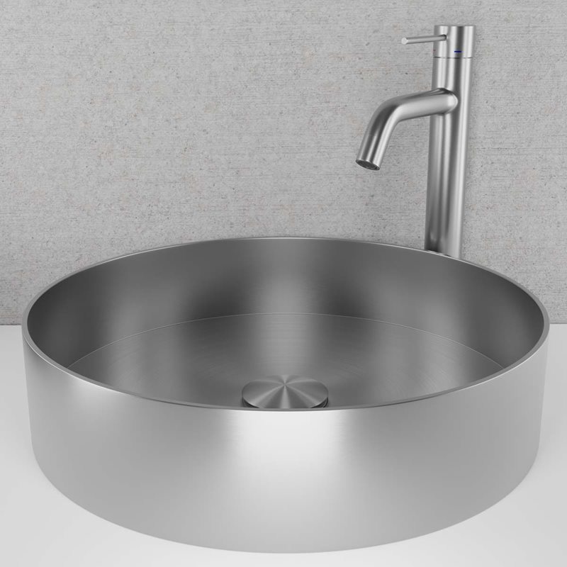 Scandtap Rare R håndvask, Ø37,5 cm, børstet rustfrit stål