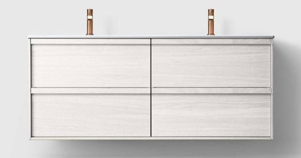 Vaskeskab Haven H2/140 inkl. Dobbelt Vask White Wood