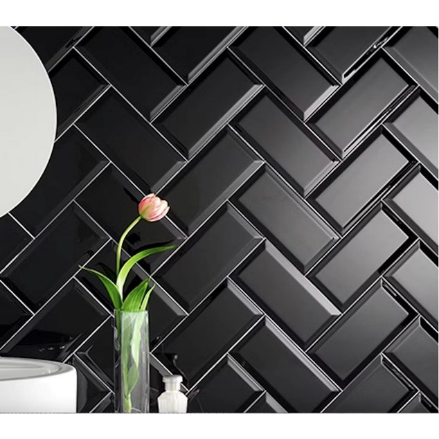 Vægflise Arredo Metro Biselado Facetkant Sort Blank 7,5x15 cm
