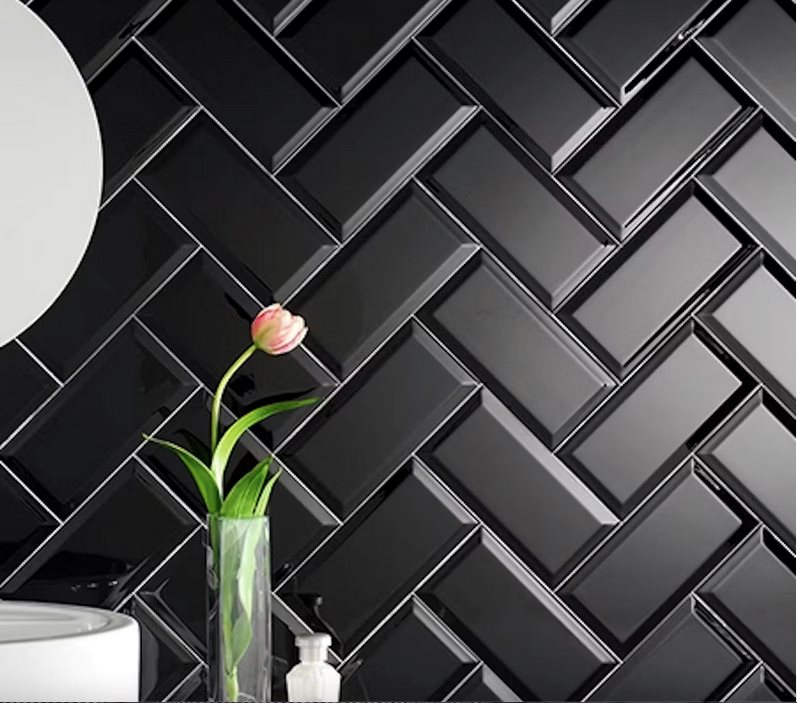 Vægflise Arredo Metro Biselado Facetkant Sort Blank 7,5x15 cm