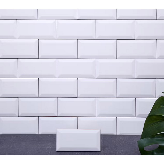 Vægflise Arredo Metro Biselado Facetkant Hvid Mat 7,5x15 cm