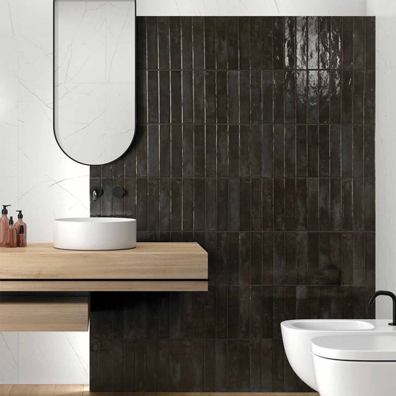 Vægflise Arredo Raku Black Lava 6x27 cm