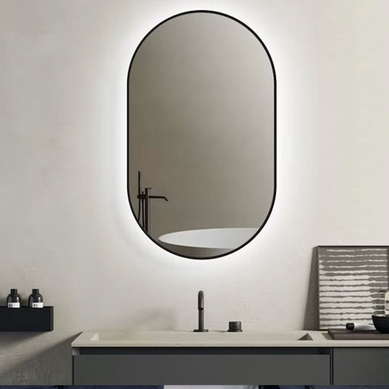 Spejl Bathlife Nöja LED Belysning Sort Ramme