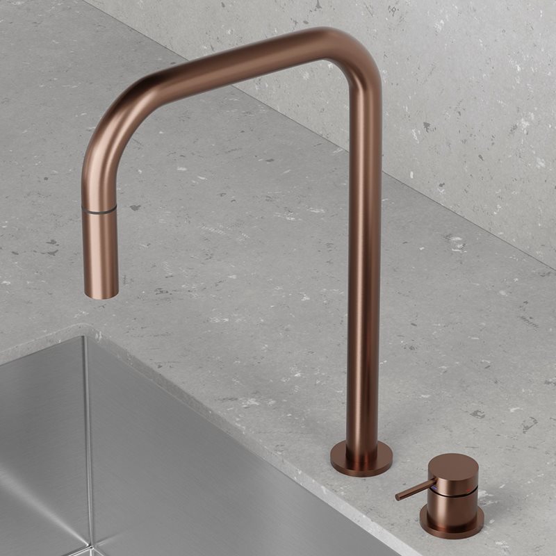Køkkenarmatur Scandtap Steel Harmonized K2P Square med udtrækstud