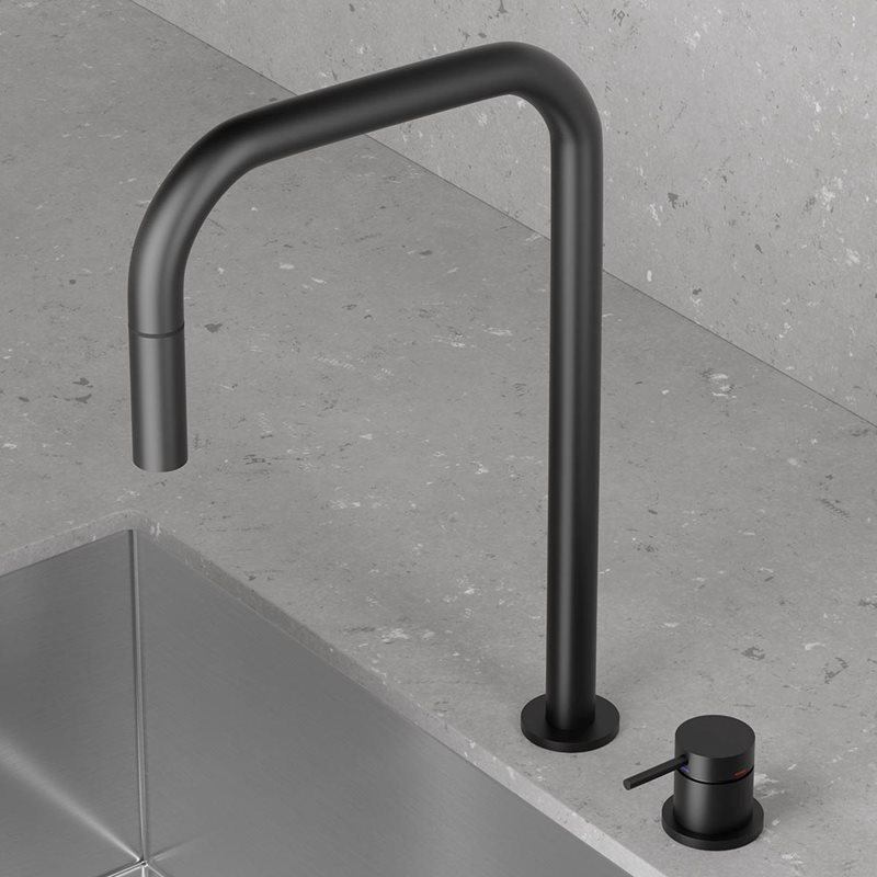 Køkkenarmatur Scandtap Steel Harmonized K2P Square med udtrækstud