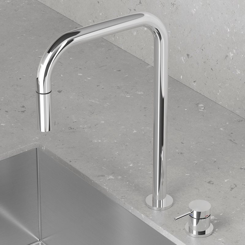 Køkkenarmatur Scandtap Steel Harmonized K2P Square med udtrækstud